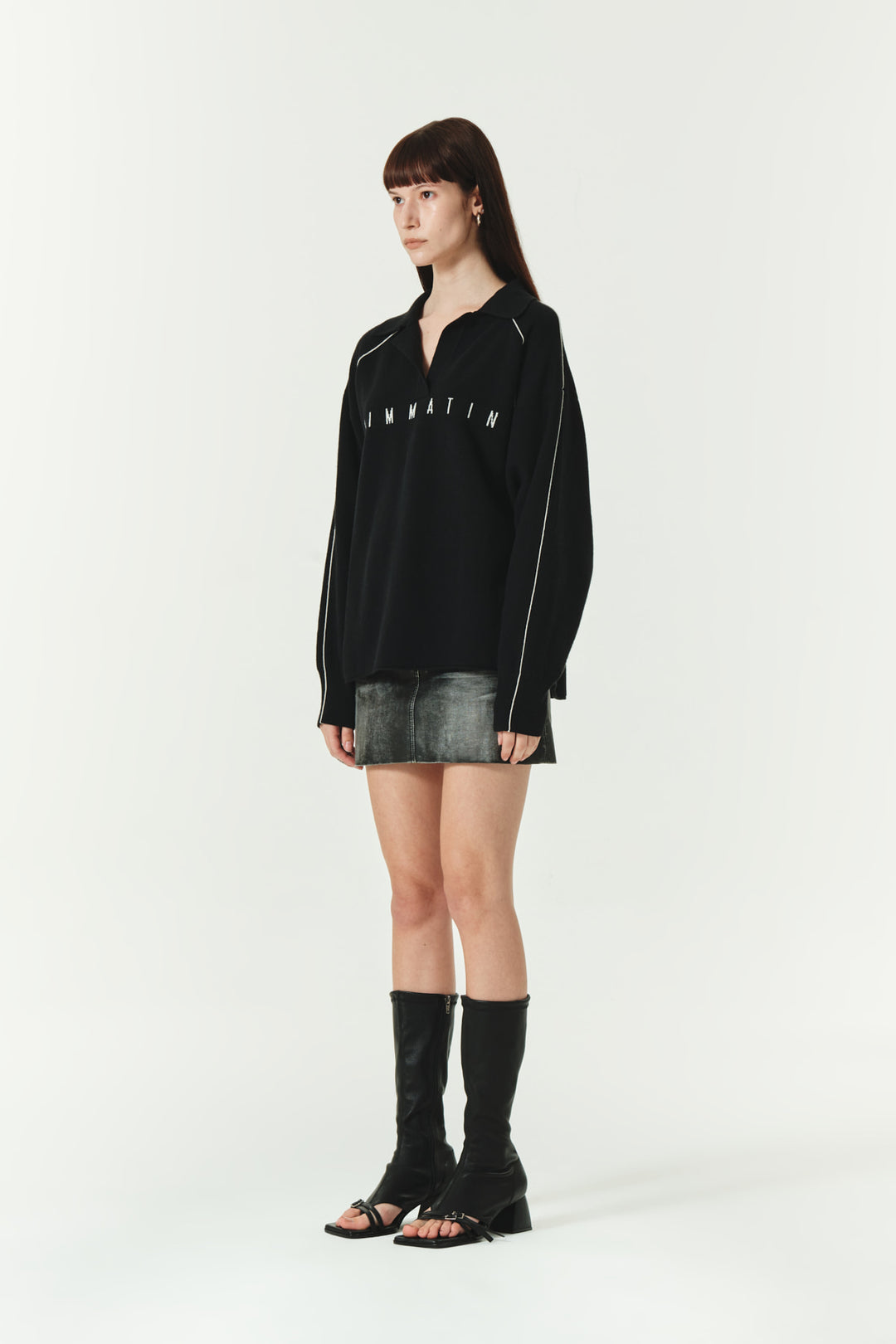 KIMMATIN Oversize Pique Pullover — Black