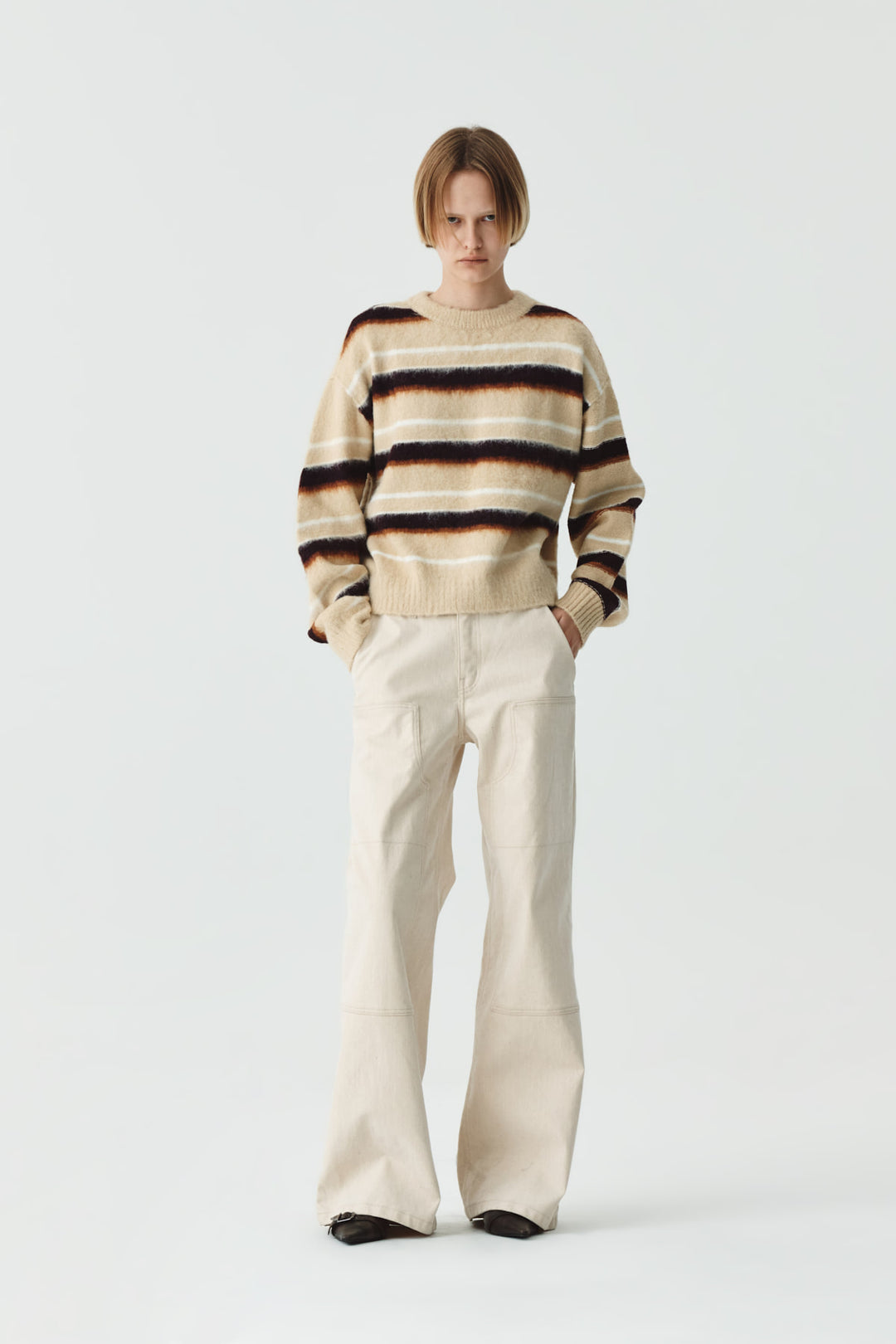 KIMMATIN Multi Stripe Mohair Knit Pullover — Beige