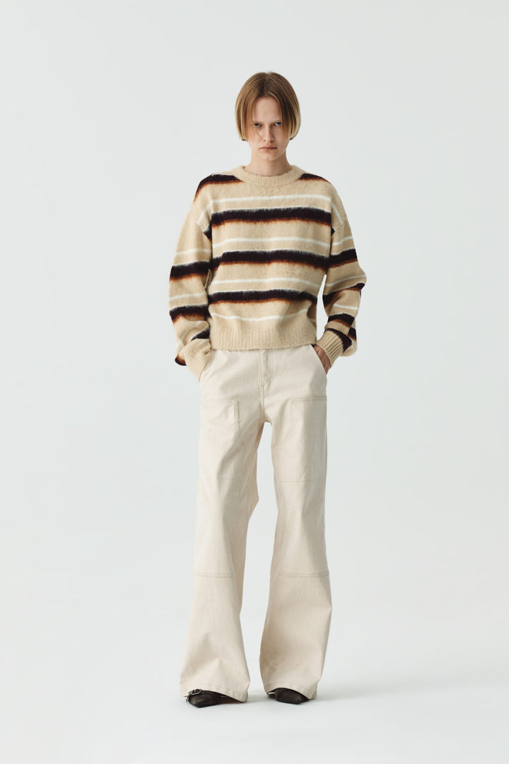 KIMMATIN Multi Stripe Mohair Knit Pullover — Beige