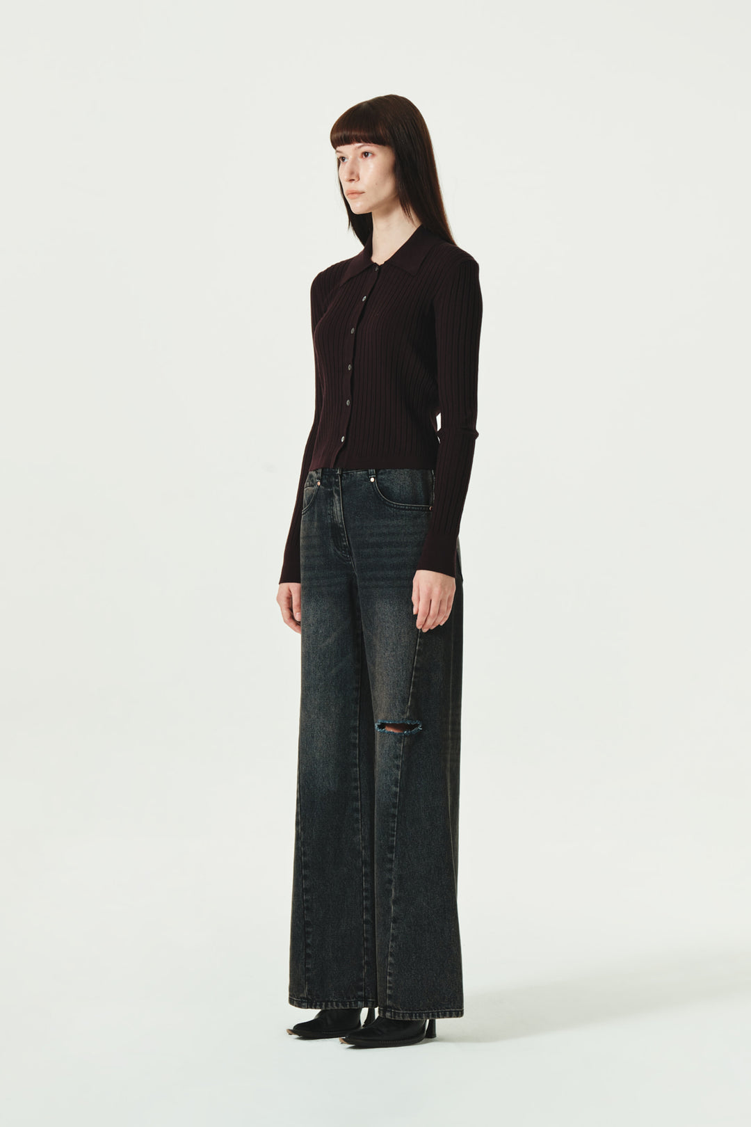 KIMMATIN Slit Point Flare Denim — Navy blue