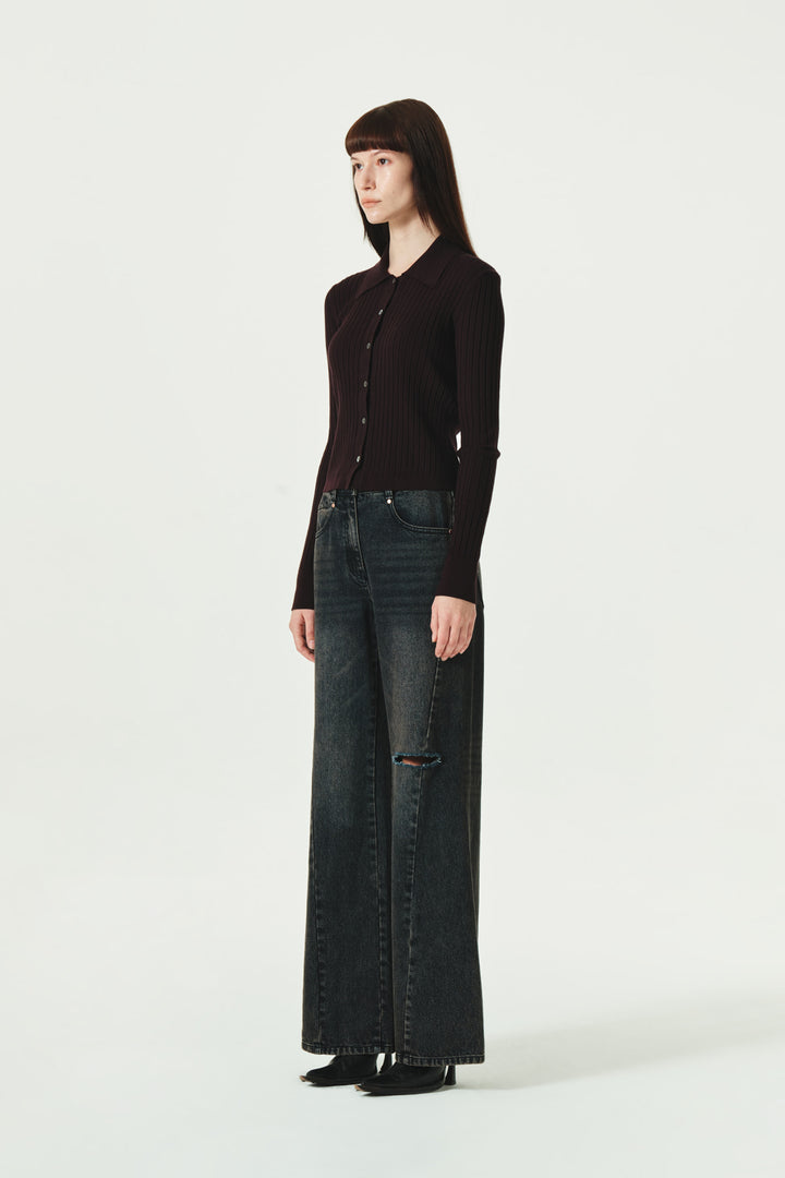 KIMMATIN Slit Point Flare Denim — Navy blue