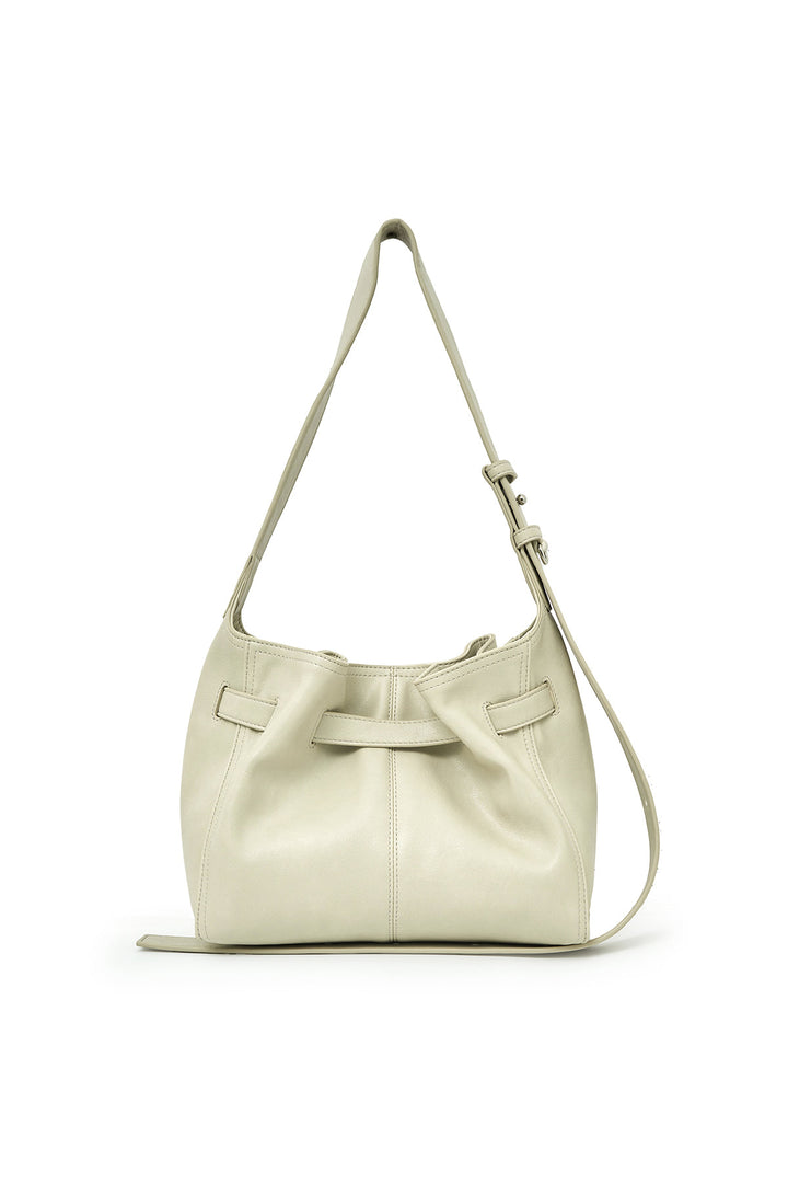 Matin Kim Belted Volunn Small Bucket Bag — Ivory