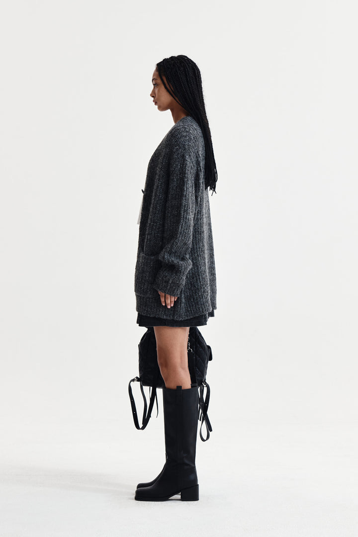 Matin Kim Side Button Point Overfit Cardigan — Charcoal