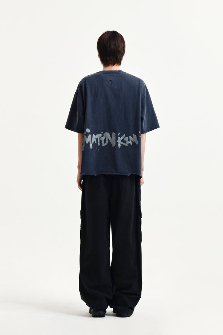 Matin Kim Raw Cut Graffiti Logo Top — Navy blue