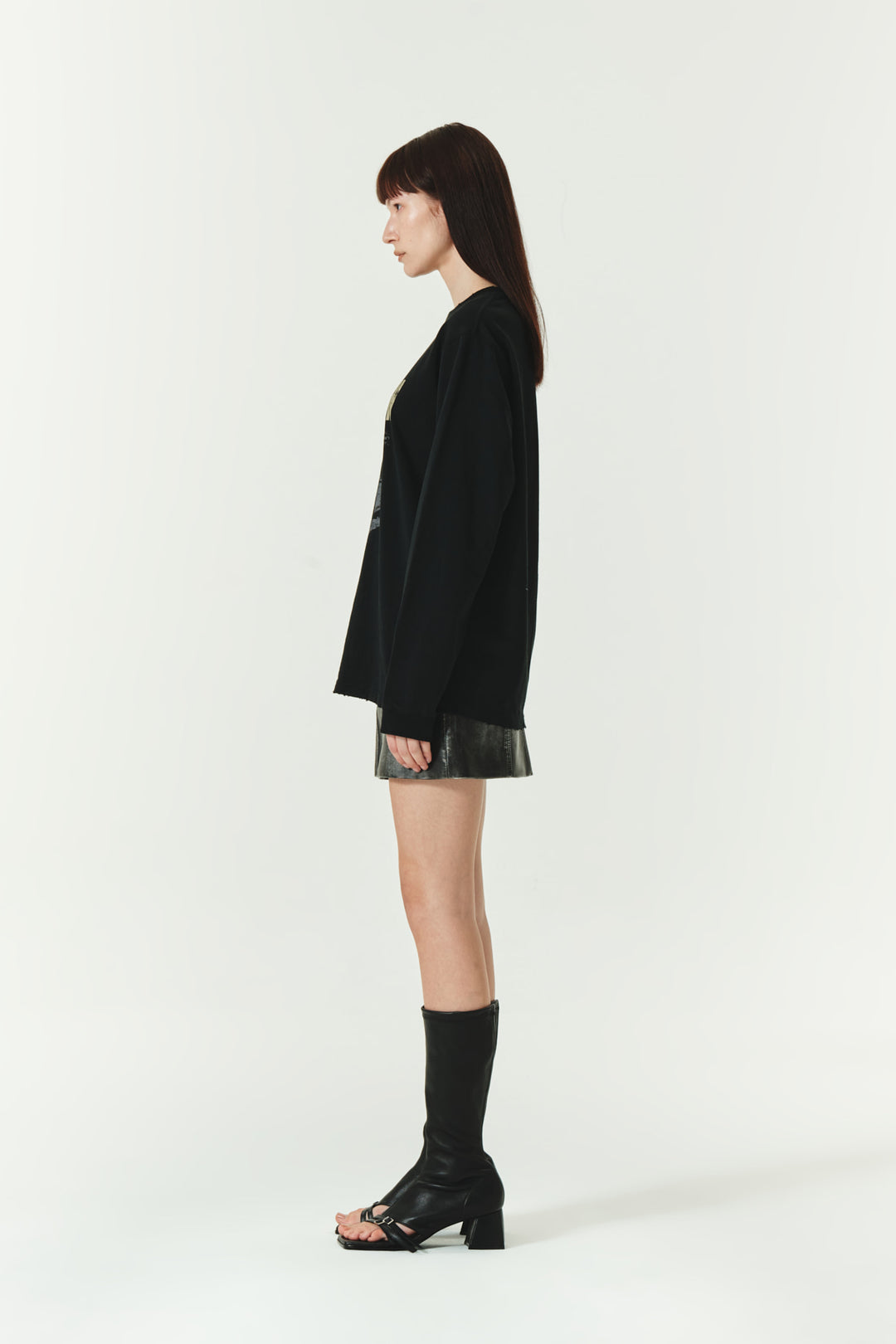 KIMMATIN Washed Printing Long Sleeve Top — Black