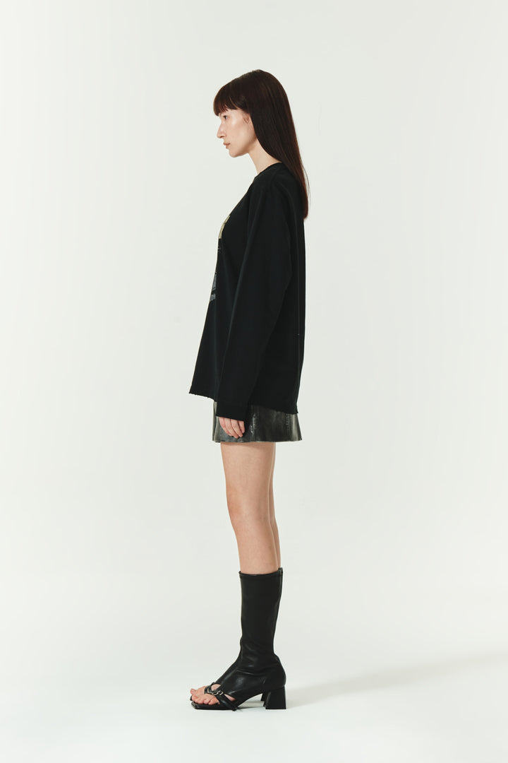 KIMMATIN Washed Printing Long Sleeve Top — Black