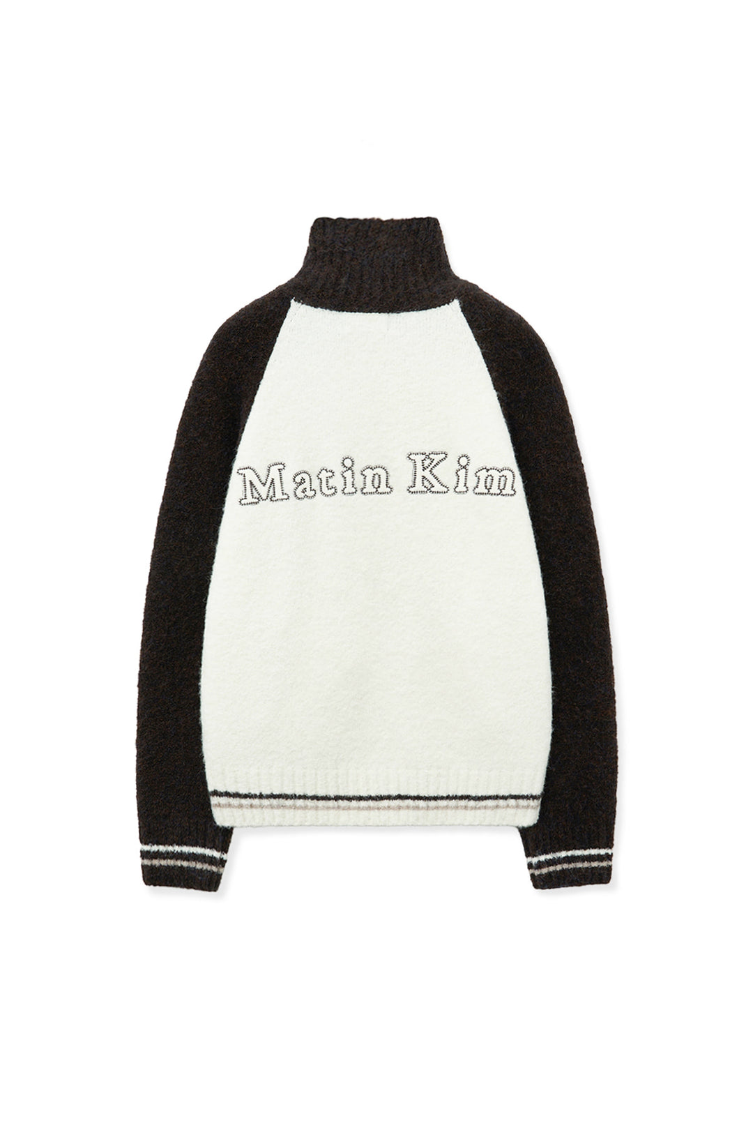 Matin Kim High Neck Raglan Zip Knit — Brown