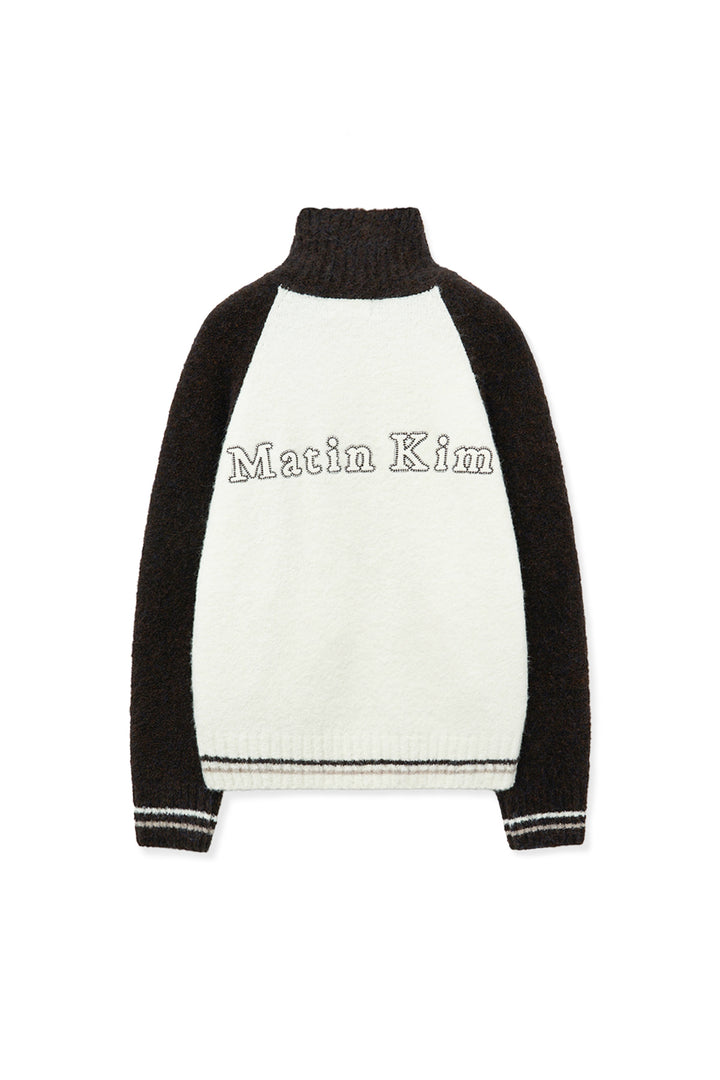 Matin Kim High Neck Raglan Zip Knit — Brown