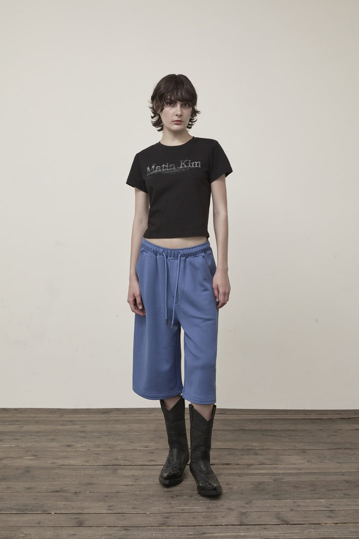 Matin Kim Back Pocket Glitter Bermuda Sweatpants — Blue