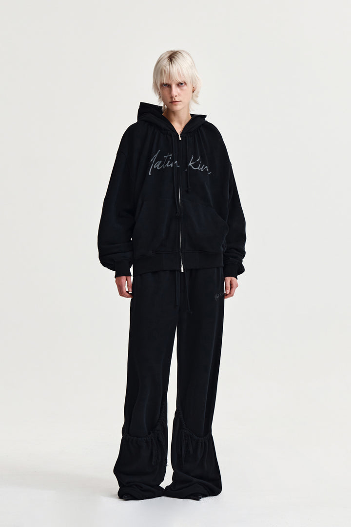 Matin Kim Drawstring Point Zip Up Hoody — Black