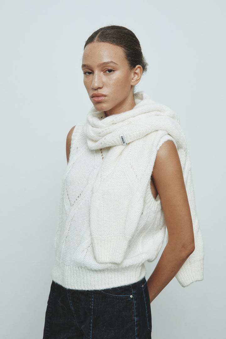 KIMMATIN Bolero Layered Cable Knit Pullover — Ivory