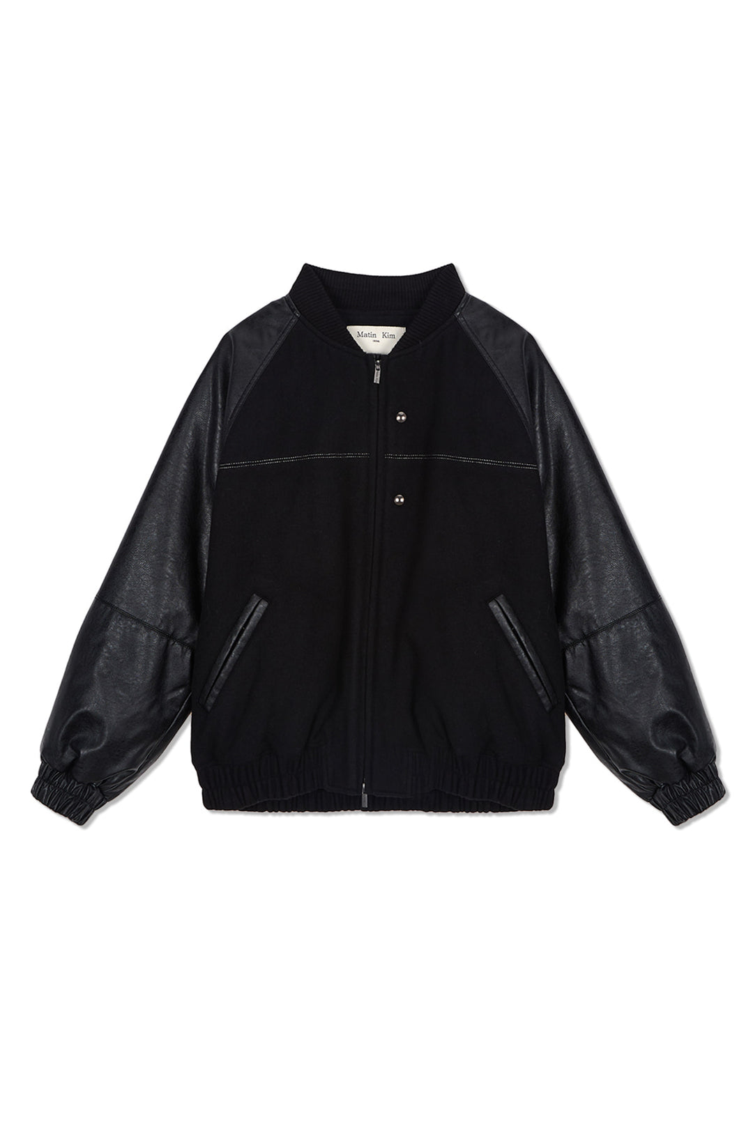 Matin Kim Faux Leather Point Jumper — Black