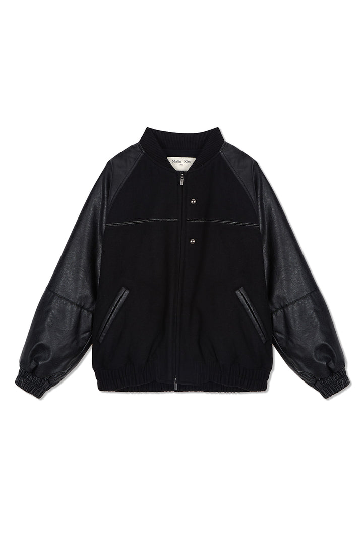 Matin Kim Faux Leather Point Jumper — Black