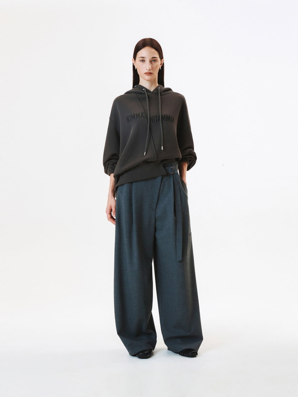 KIMMATIN Blurred Logo Raw Cut Oversize Hoody — Charcoal