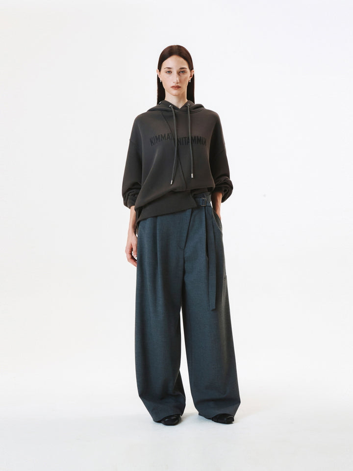 KIMMATIN Blurred Logo Raw Cut Oversize Hoody — Charcoal