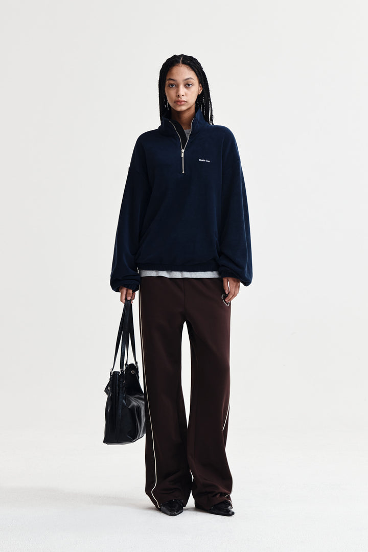 Matin Kim Sherpa Fleece Half-Zip Top — Navy blue