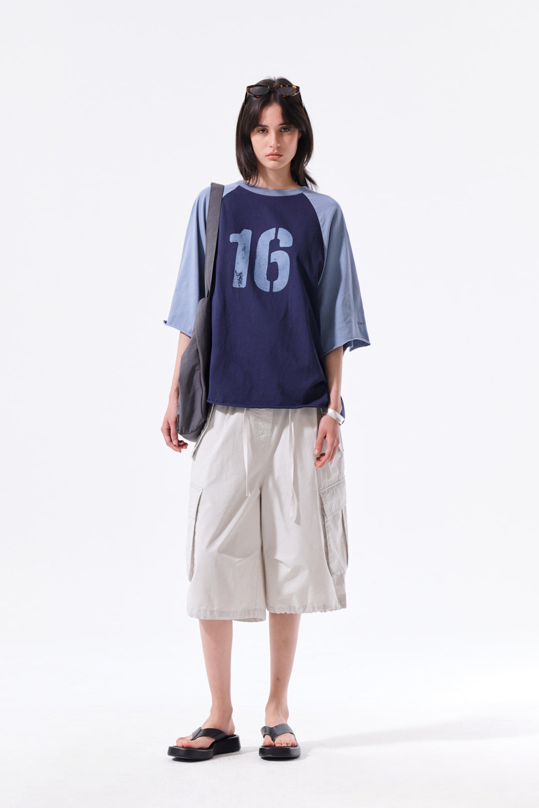 Matin Kim Raw Edge Raglan Top — Navy blue