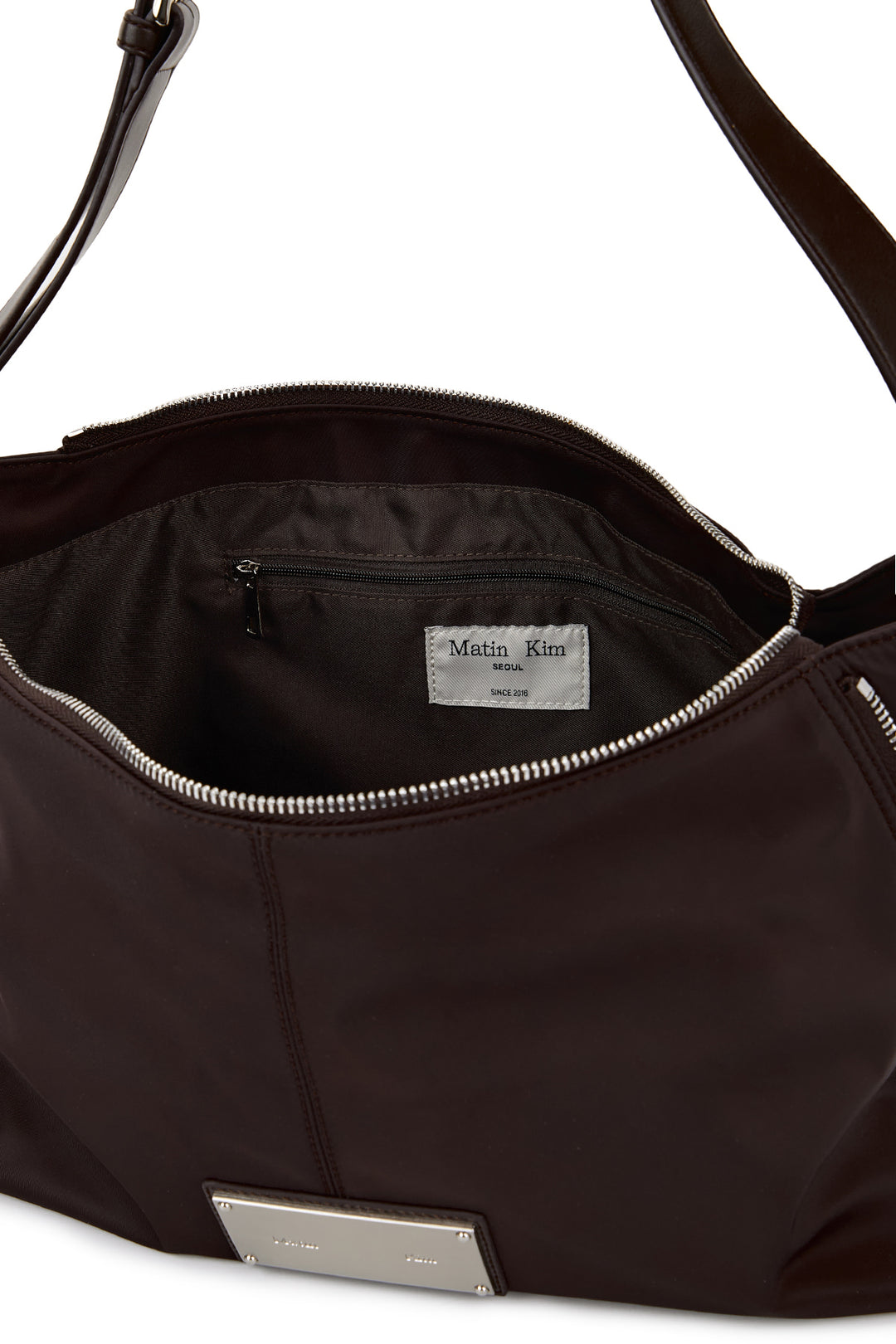 Matin Kim Side Zipper Fabric Shoulder Bag — Brown