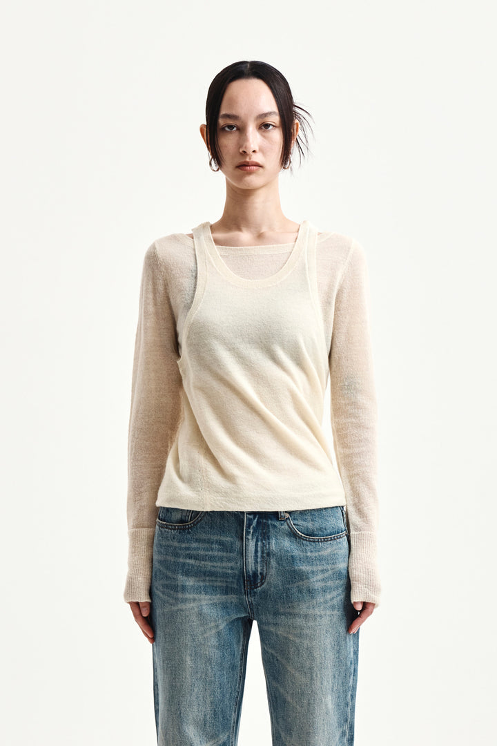 Matin Kim Mohair Layered Knit Pullover — Yellow