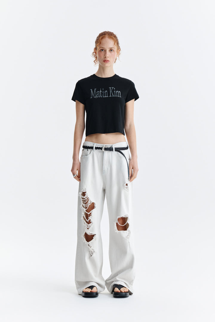 Matin Kim Pattern Artwork Logo Crop Top — Black
