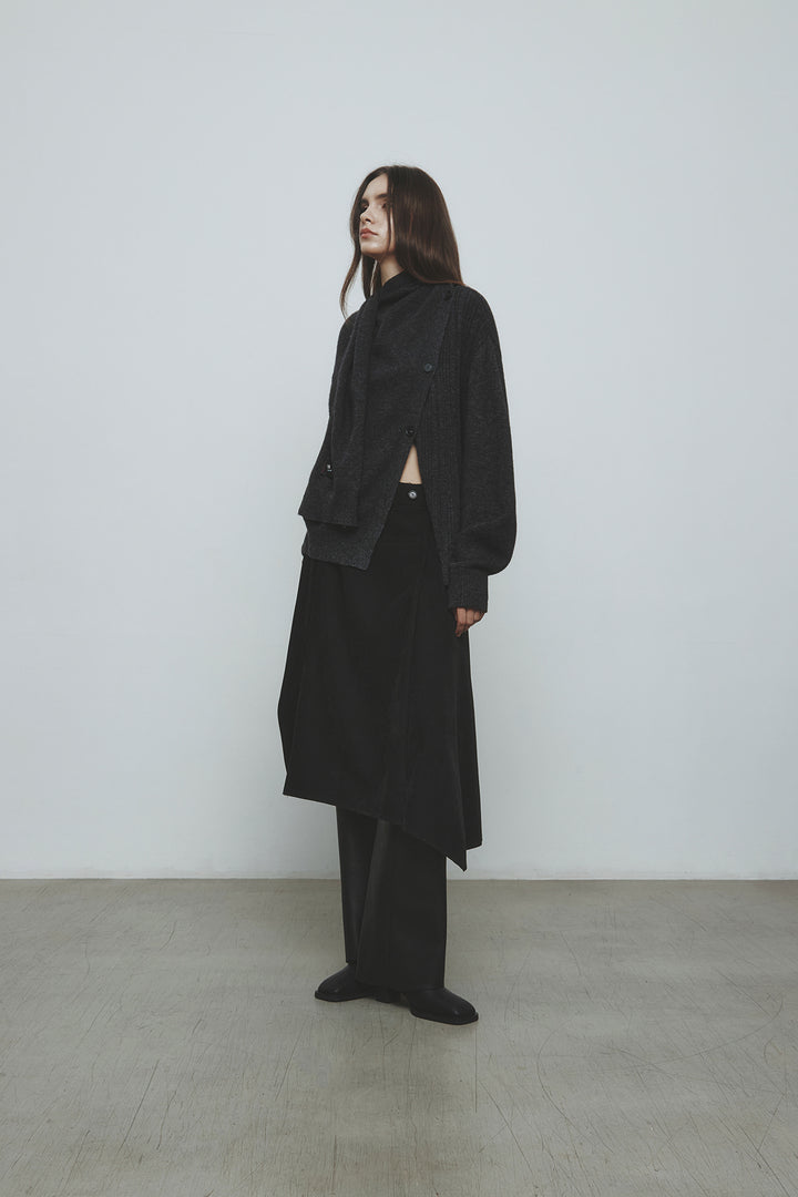 KIMMATIN Asymmetric Wrap Midi Skirt — Black