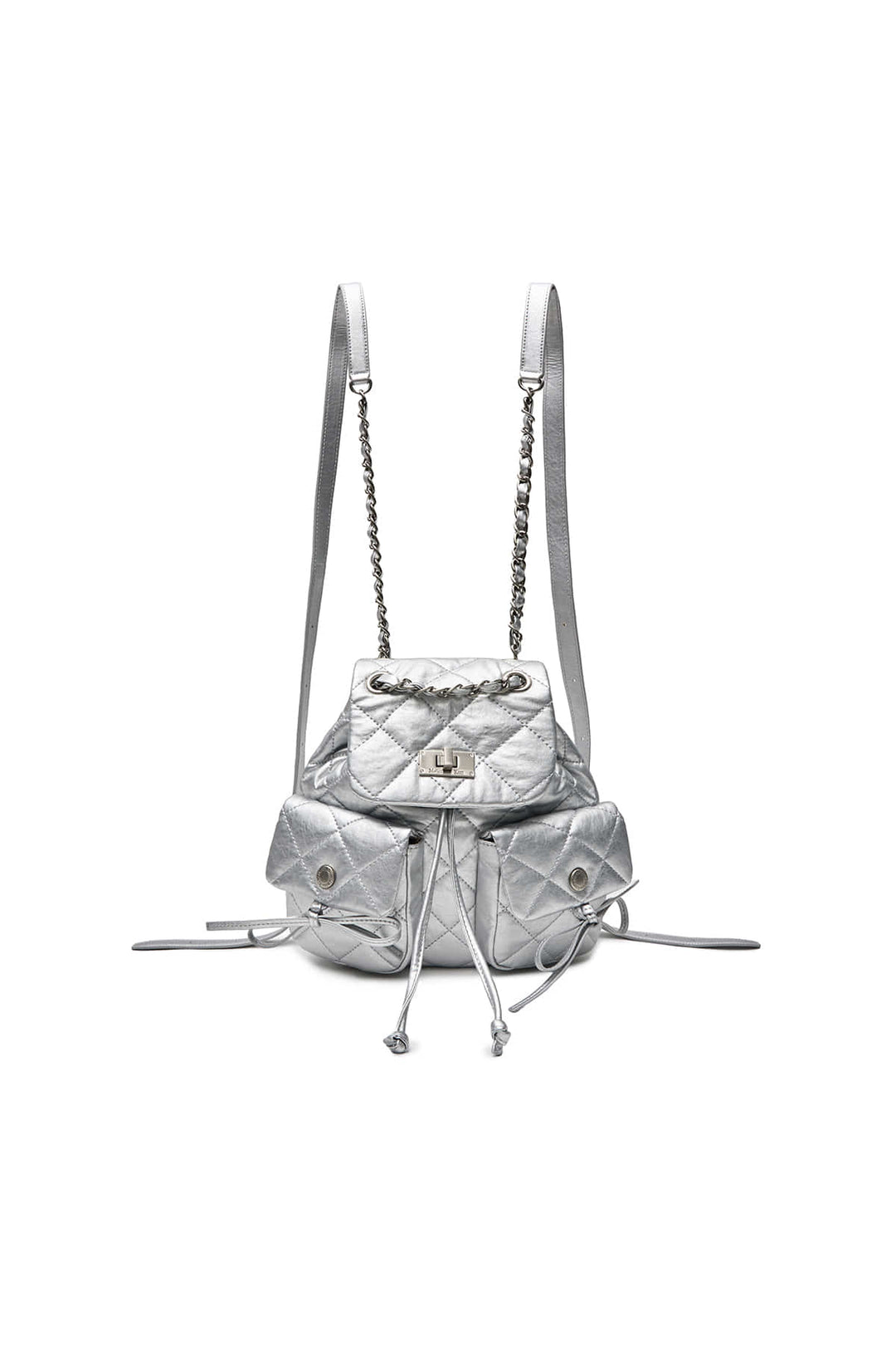 Matin Kim Double Pocket Quilting Mini Backpack — Silver