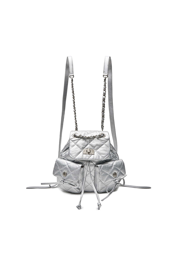 Matin Kim Double Pocket Quilting Mini Backpack — Silver