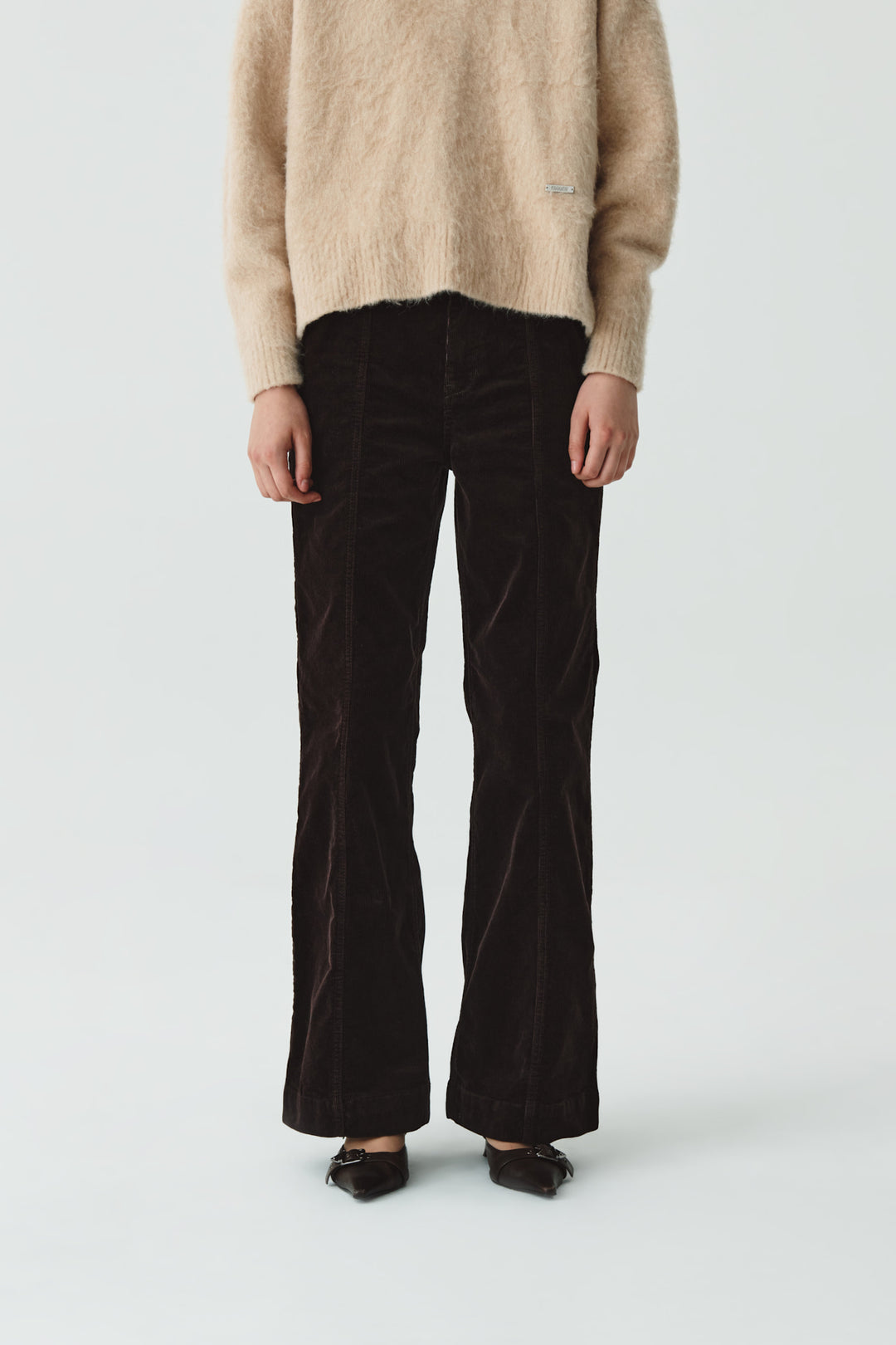 KIMMATIN Slim Boots Cut Corduroy Pants — Brown