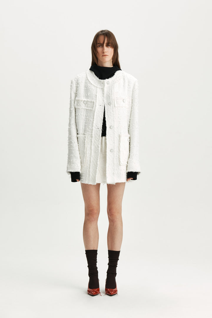 KIMMATIN Cut Point Tweed Jacket — White