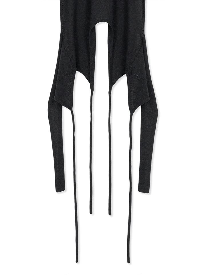 Matin Kim Layered Tie Halter Neck Knit Top — Black