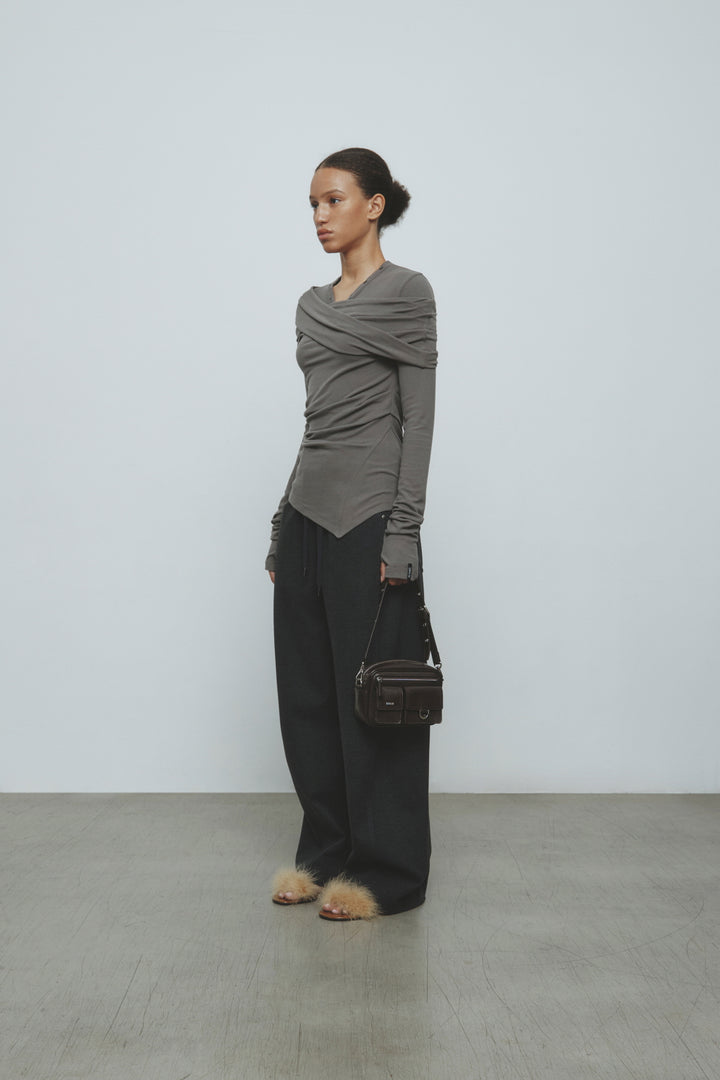 KIMMATIN Off-Shoulder Detail Top — Gray