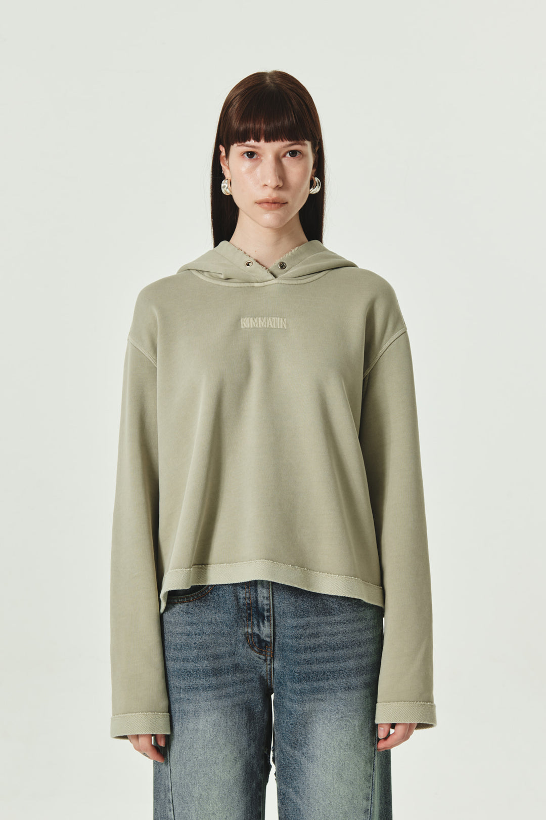 KIMMATIN Logo Point Pigment Dyed Hoodie — Khaki