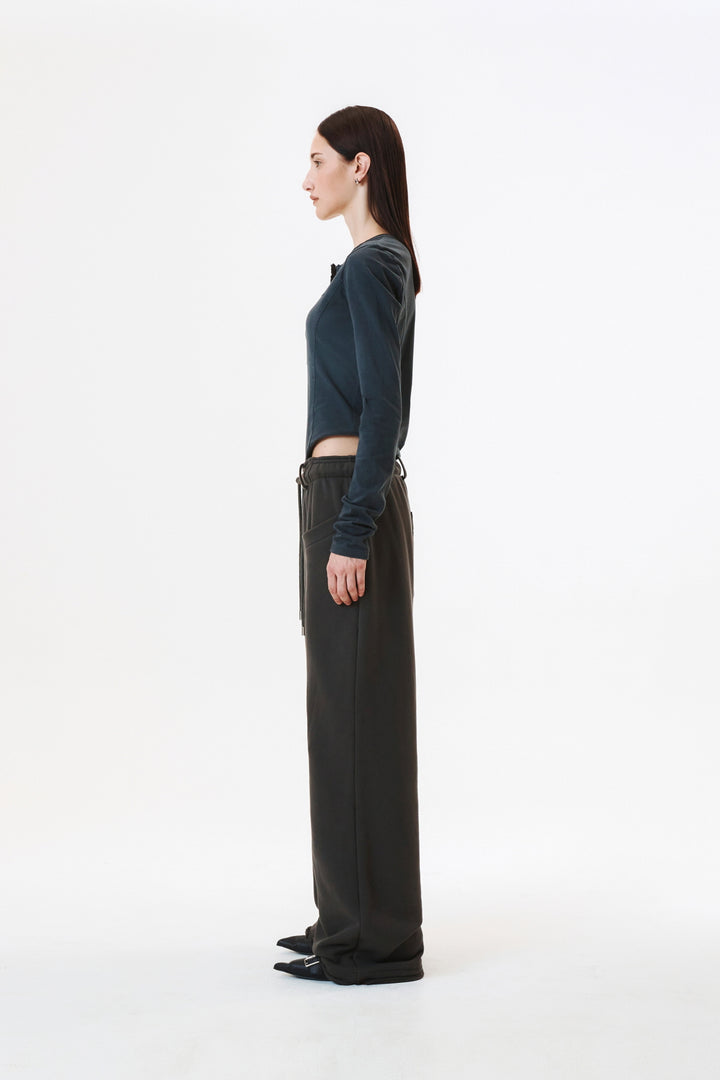 KIMMATIN Raw Cut Bodysuit Top — Charcoal