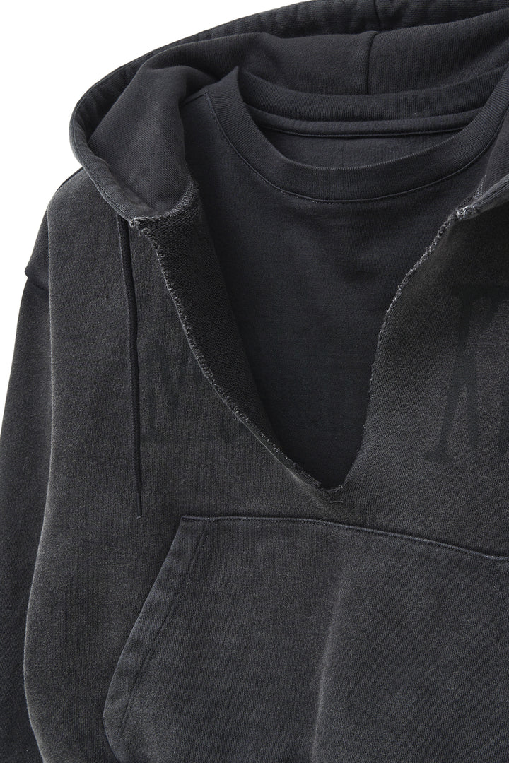 Matin Kim Washed Layered Crop Hoody — Charcoal