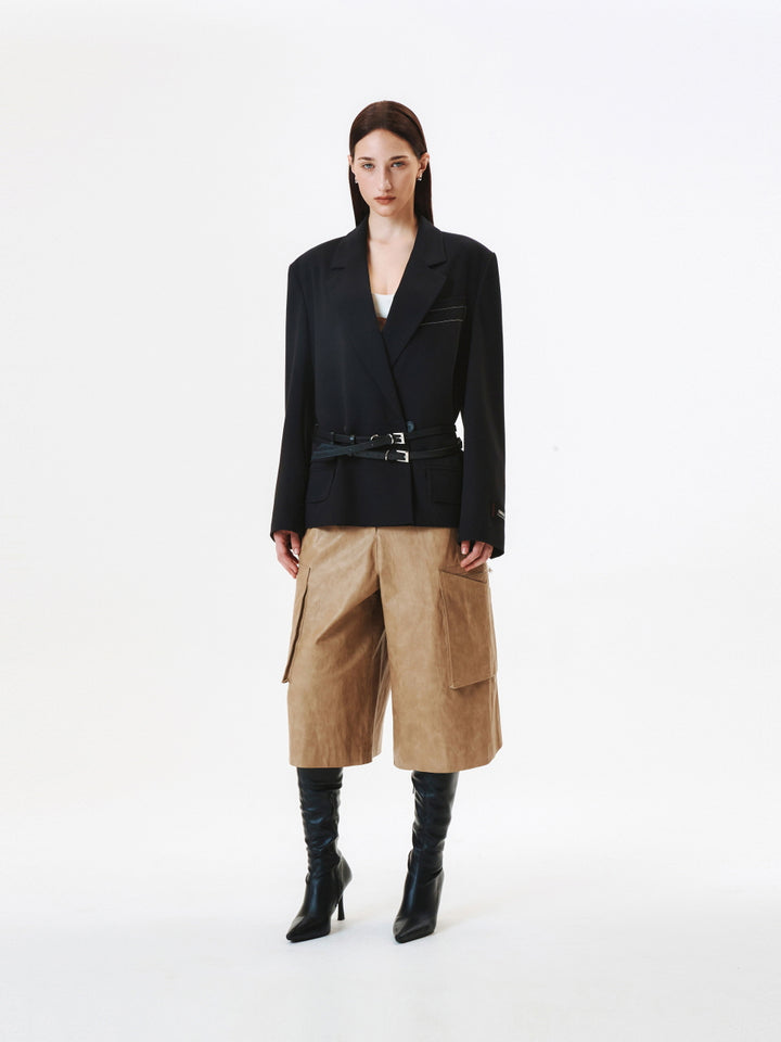 KIMMATIN Oversize Low Edge Crop Jacket — Black