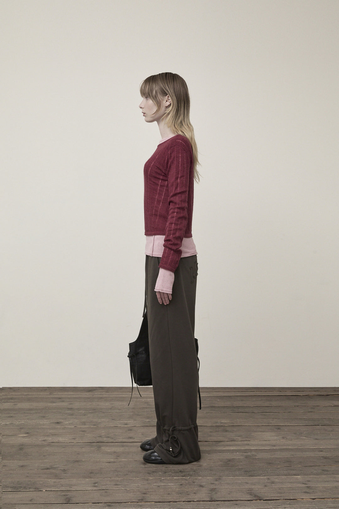 Matin Kim Diagonal Texture Knit Top — Burgundy