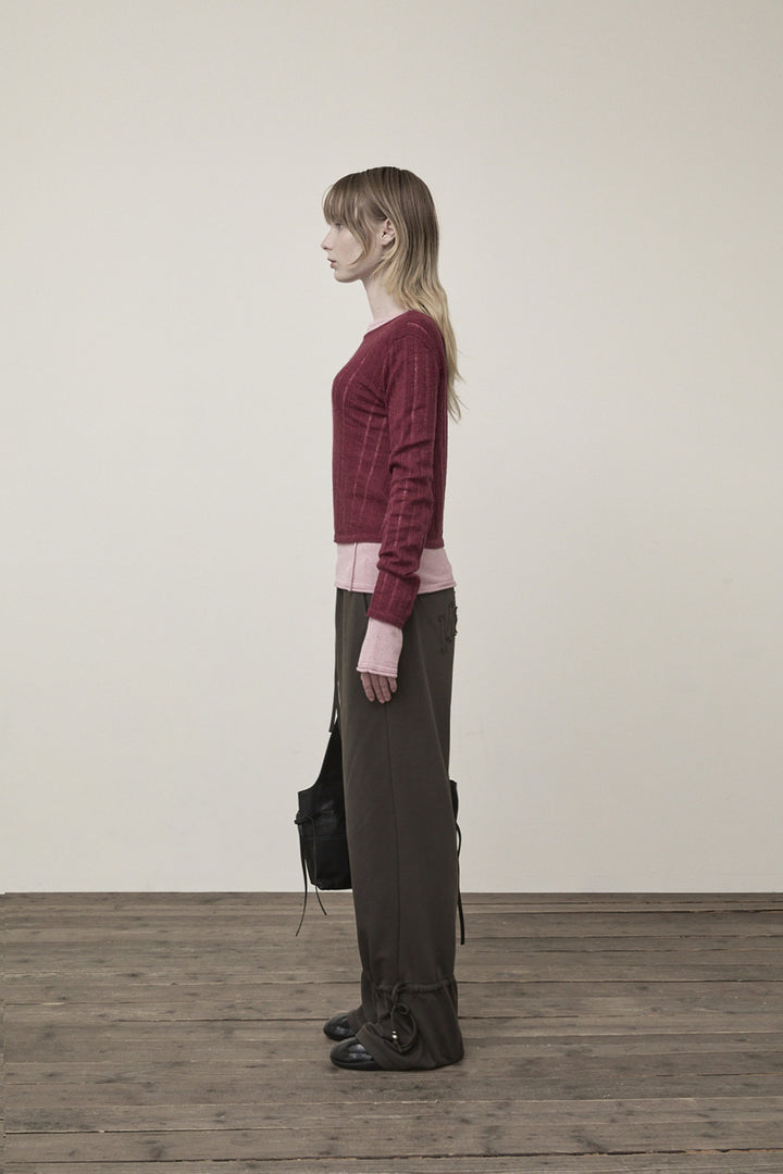 Matin Kim Diagonal Texture Knit Top — Burgundy