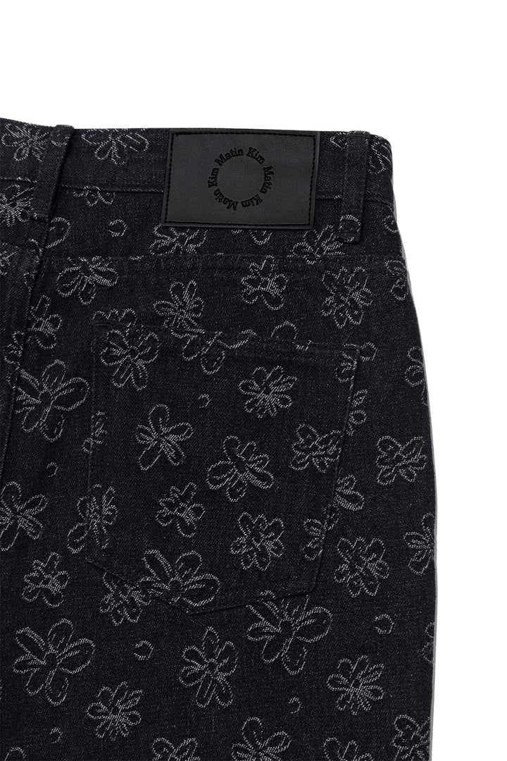 Matin Kim Flower Pattern Flare Denim — Black
