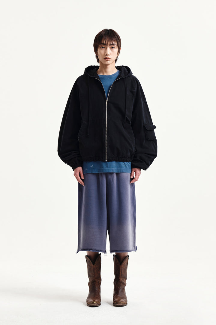 Matin Kim Vintage Washed Back Logo Bermuda Sweatpants — Blue