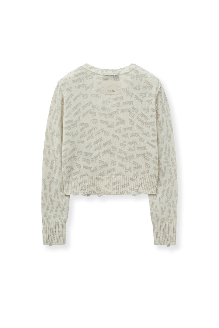 Matin Kim All Over Logo Crop Cardigan — Ivory