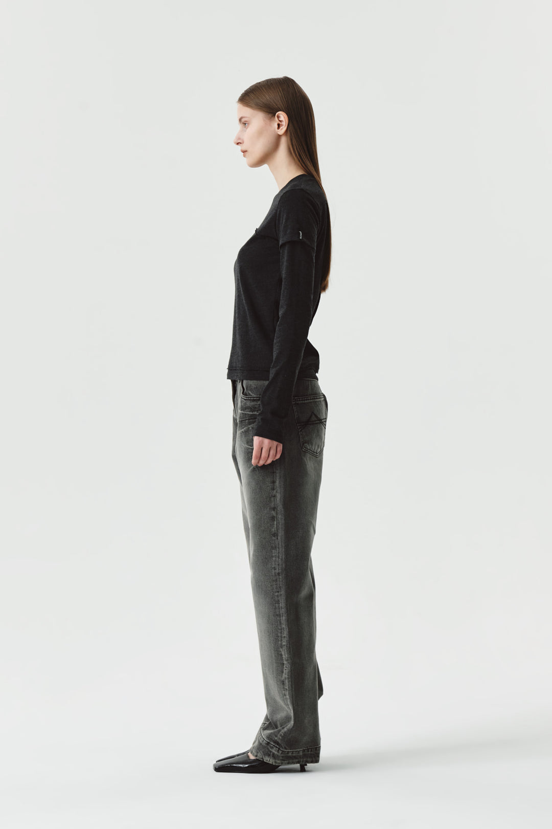 KIMMATIN Double Hem Washed Denim Pants — Gray