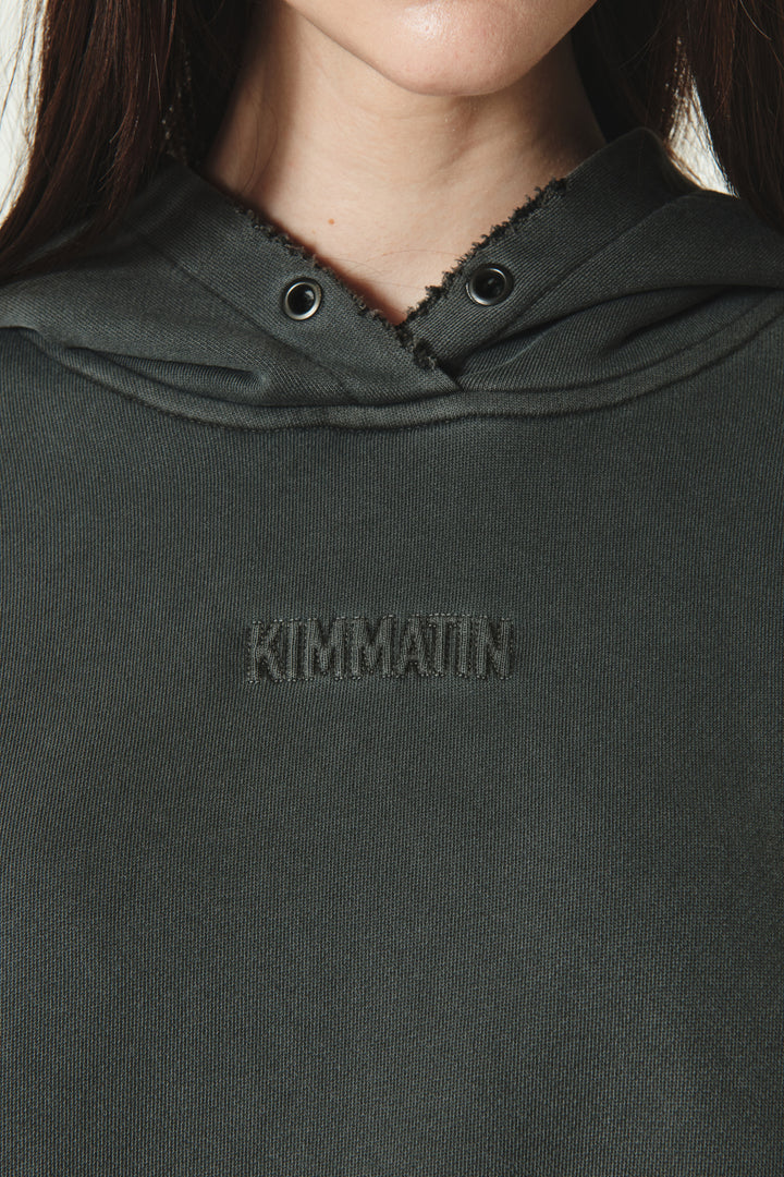 KIMMATIN Logo Point Pigment Dyed Hoodie — Charcoal