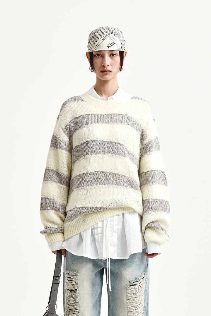 Matin Kim Texture Block Stripe Knit Pullover — Yellow