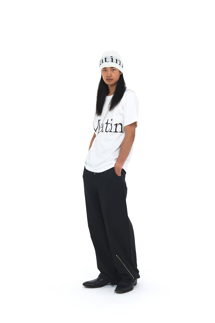 Matin Kim Logo Jacquard Short Beanie — White