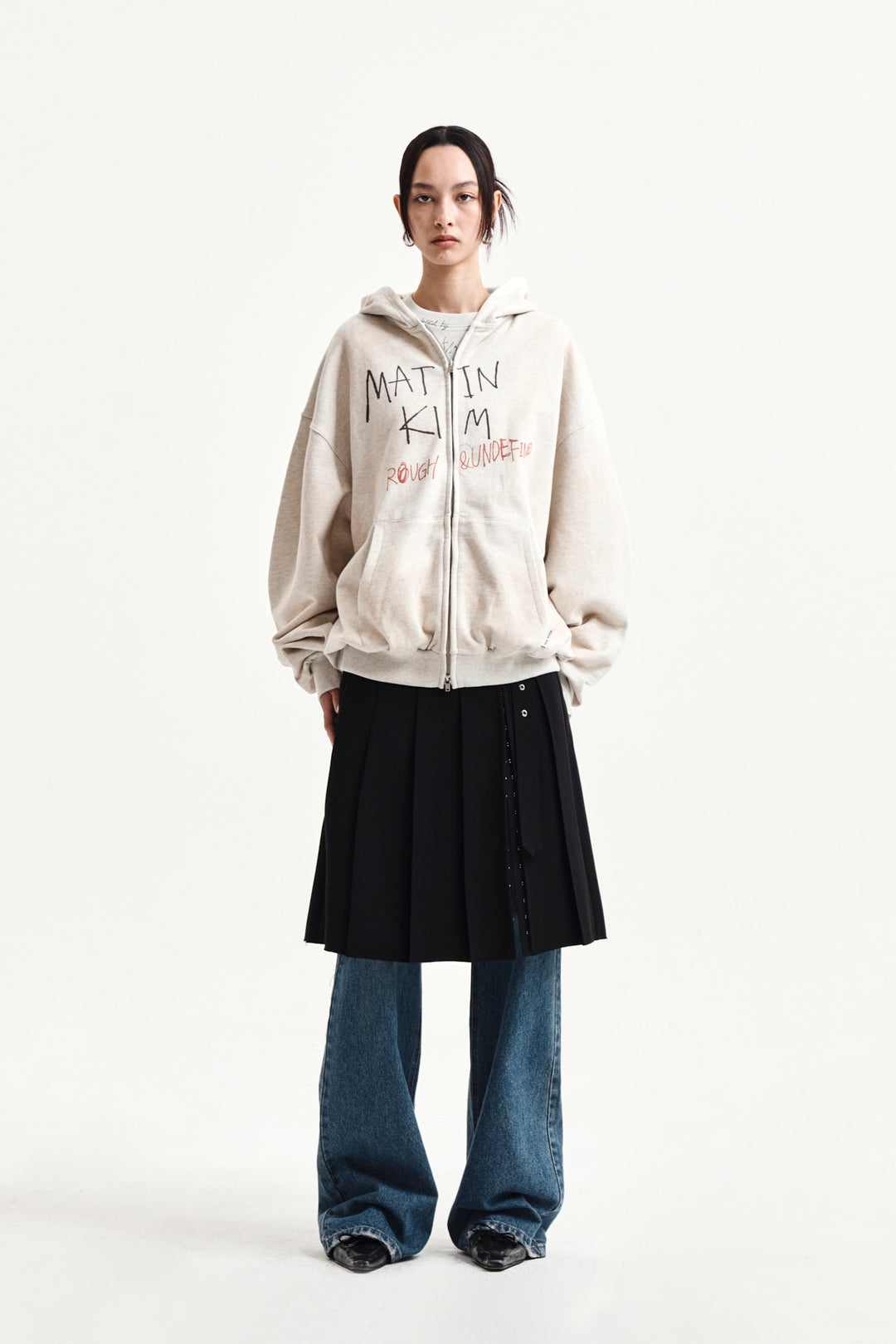 Matin Kim Vintage Washed Graffiti Zip Hoody — Beige