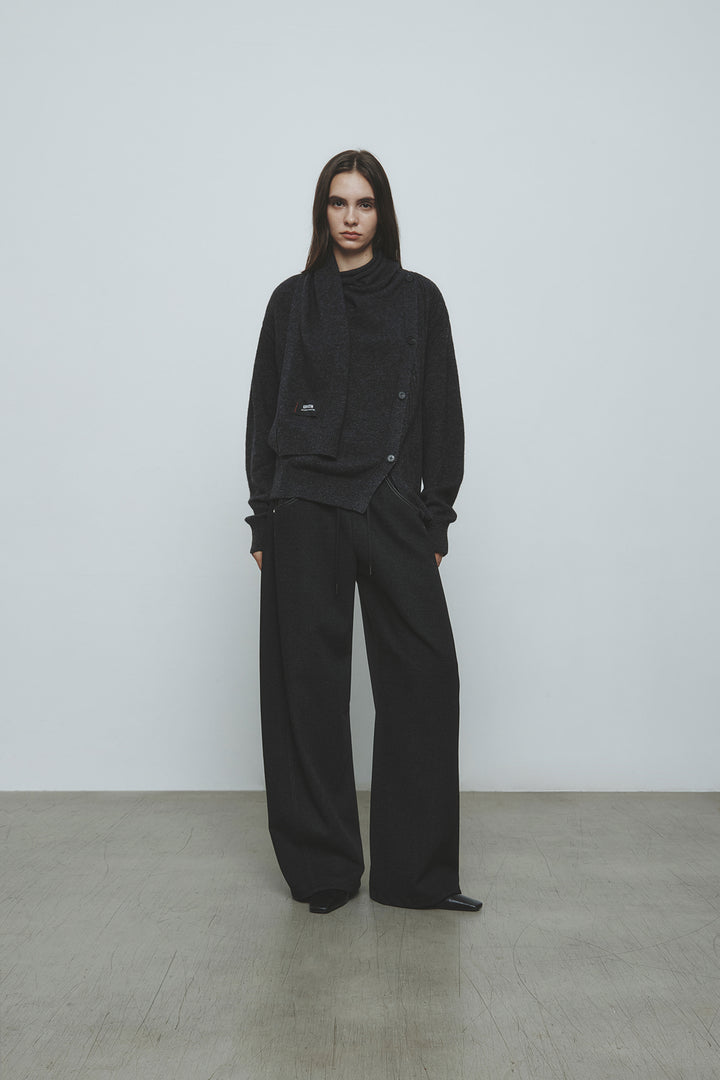 KIMMATIN Blended Wool Curved Banding Pants — Black