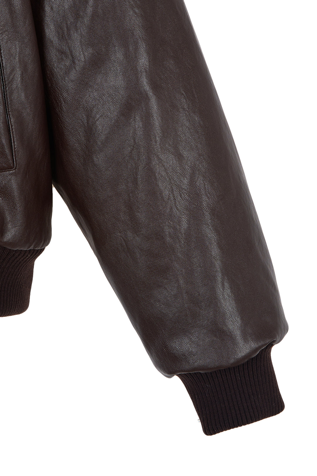Matin Kim Faux Leather Zip-Up Hoody — Brown