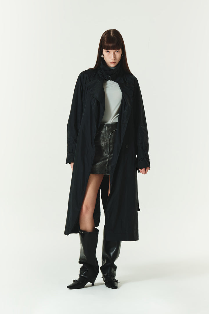 KIMMATIN Raglan Belted Nylon Trench Coat — Black