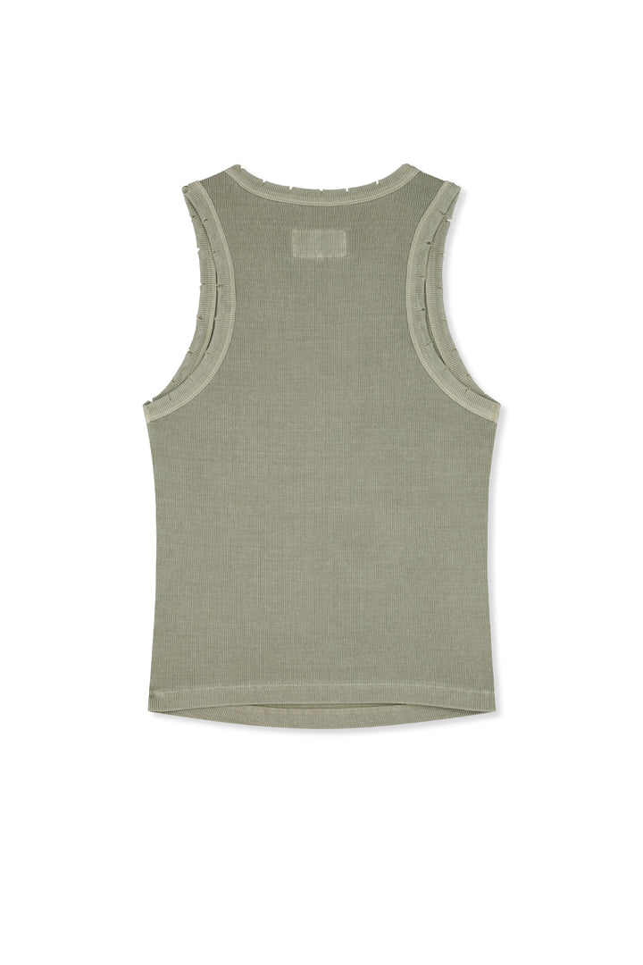 Matin Kim Distressed Sleeveless Logo Top — Beige