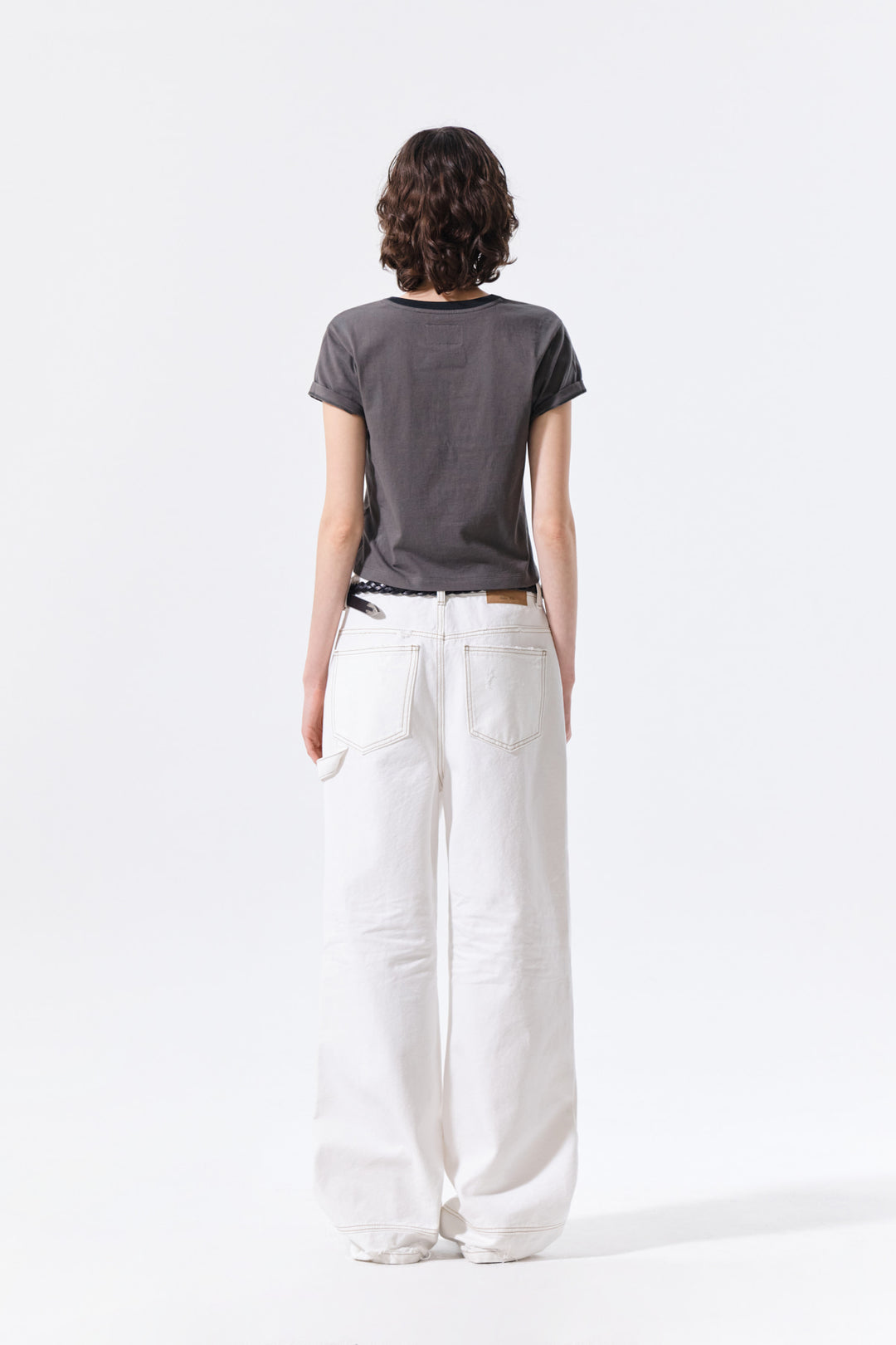 Matin Kim Tonal Rib Logo Crop Top — Charcoal